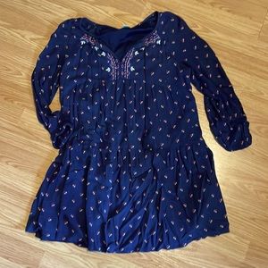 Old Navy Navy Blue Patterned Long Top with Tassels